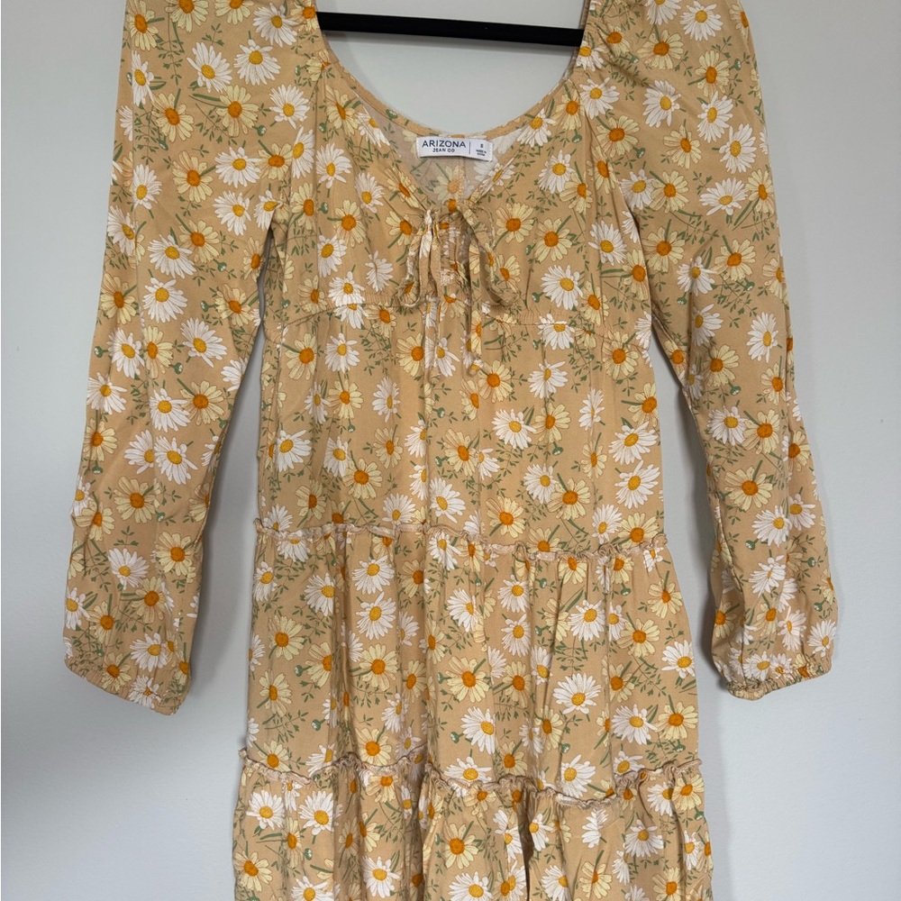 Arizona Jean Company Ruched Long Sleeve Sundress White and Tan